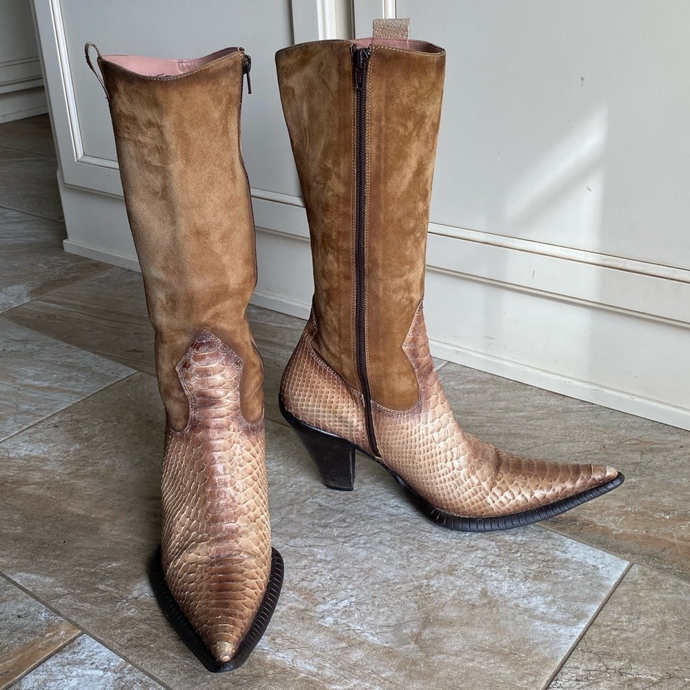 STEVEN Snakeskin and Suede Cowboy Boot - Picture 2 of 14